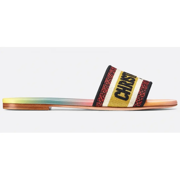 Christian Dior Dway Rainbow Multicolor Embroidered Logo Slide Flat Sandal 40 - Picture 2 of 12